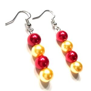 Handmade Red & Gold Glass Pearl Beaded Earrings Women Gift